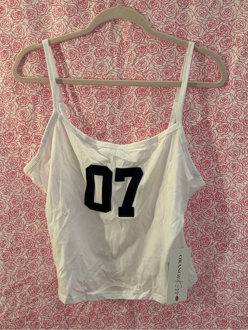 3/$15 White Strappy Crop Top with Black '07' Graphic